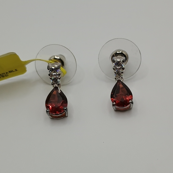 Red Mozambique Garnet Teardrop Sterling Silver Earrings - Picture 1 of 4